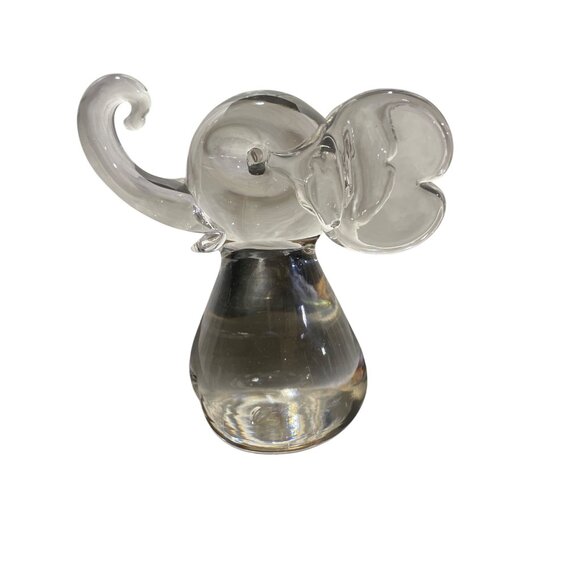 Art Glass HANDBLOWN Clear Glass Elephant Lucky Trunk up 5” Tall - Picture 2 of 5